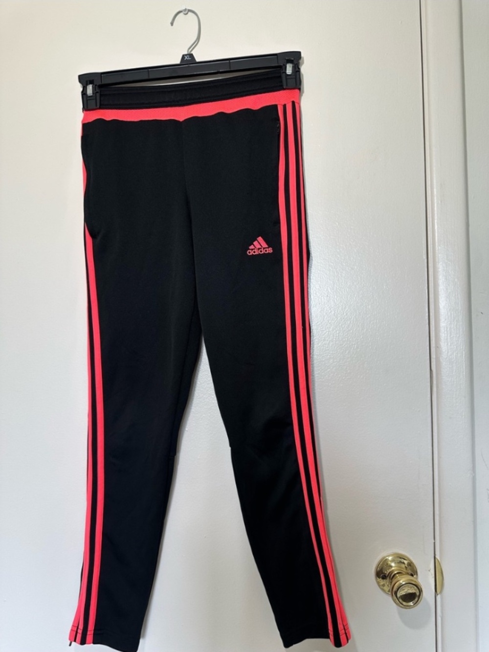Adidas Black Track Pants with Neon Pink Stripes